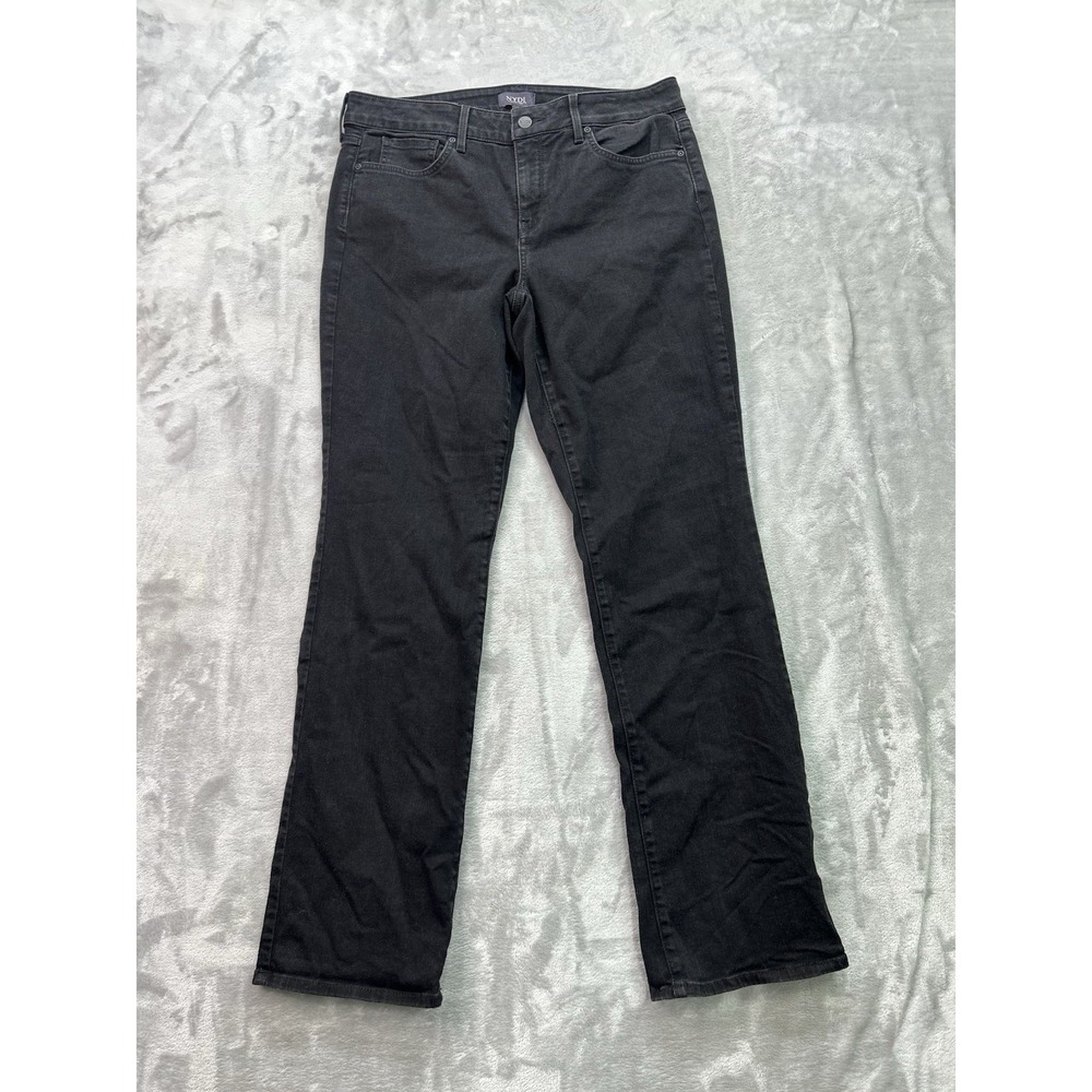 NYDJ Womens Sz 12 Black Jeans Marilyn Straight Lift Tuck Mid Rise Ladies Denim